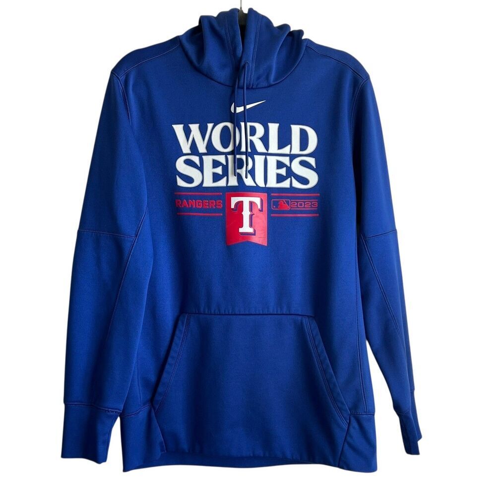 Nike Hoodie Men's MLB Texas Rangers World Series 2023 Dri-Fit Size Medium Blue